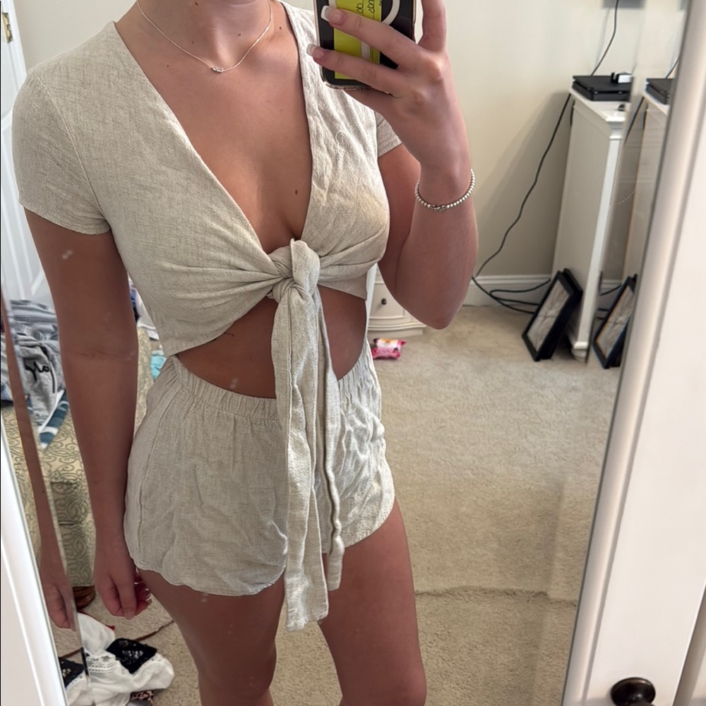Princess Polly Cream Tie-Front romper